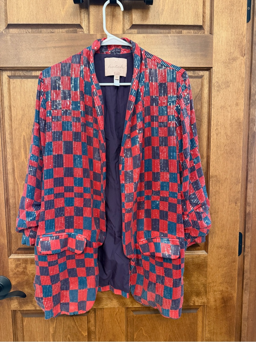 Hutch Purple Red & Navy Checkered Open Blazer Jacket